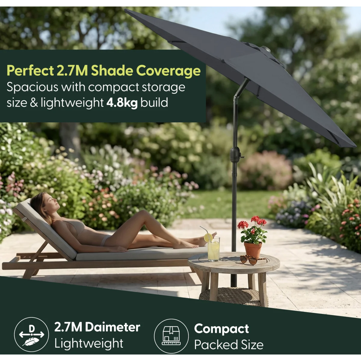 2.7M Tilting Parasol Umbrella - Grey – image 6