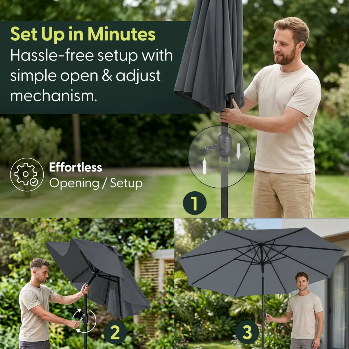 2.7M Tilting Parasol Umbrella - Grey – image 7
