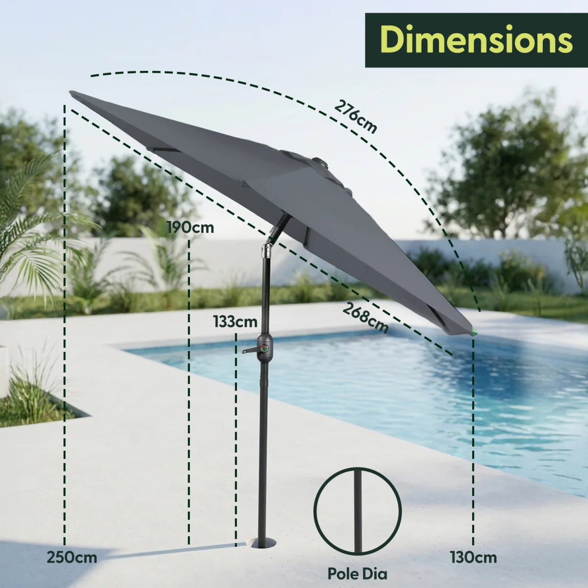 2.7M Tilting Parasol Umbrella - Grey – image 9