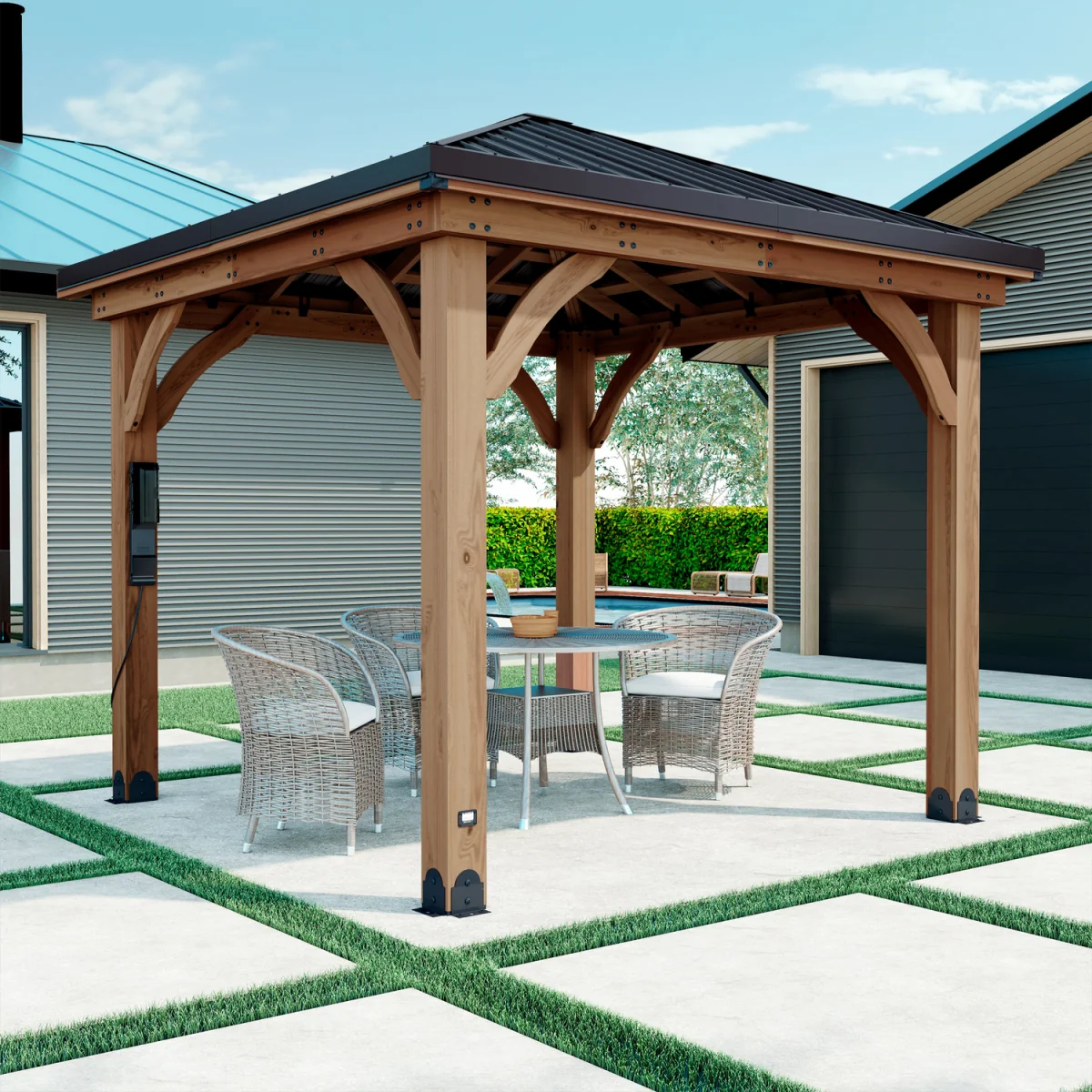 Backyard Discovery Barrington Cedar Wood Outdoor Patio Gazebo 3m x 3m (10ft x 10ft) A - Light Brown