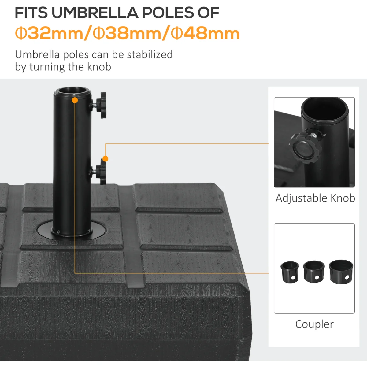 Square Umbrella Parasol Base with Wood Effect, Plastic Parasol Stand - Black – image 4