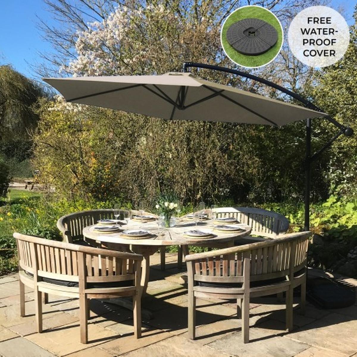 Beige Cantilever Parasol and Fan Base - Neutral – image 1