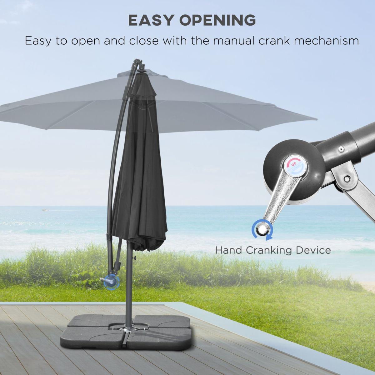 3m Garden Parasol Sun Shade Banana Umbrella - Grey – image 19