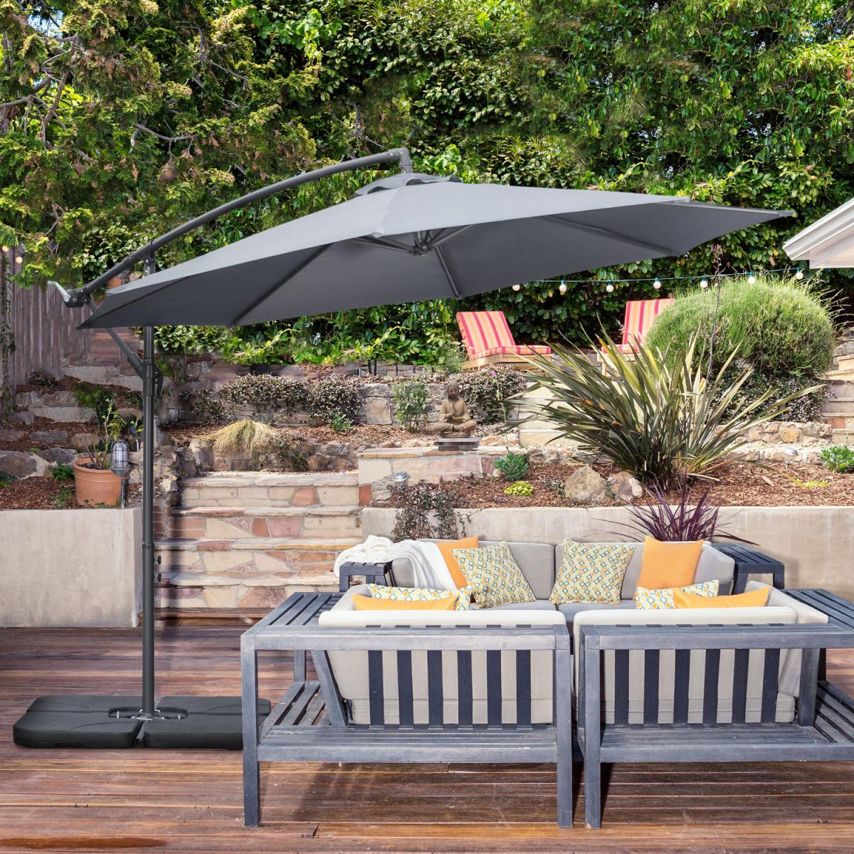 3m Garden Parasol Sun Shade Banana Umbrella - Grey – image 24