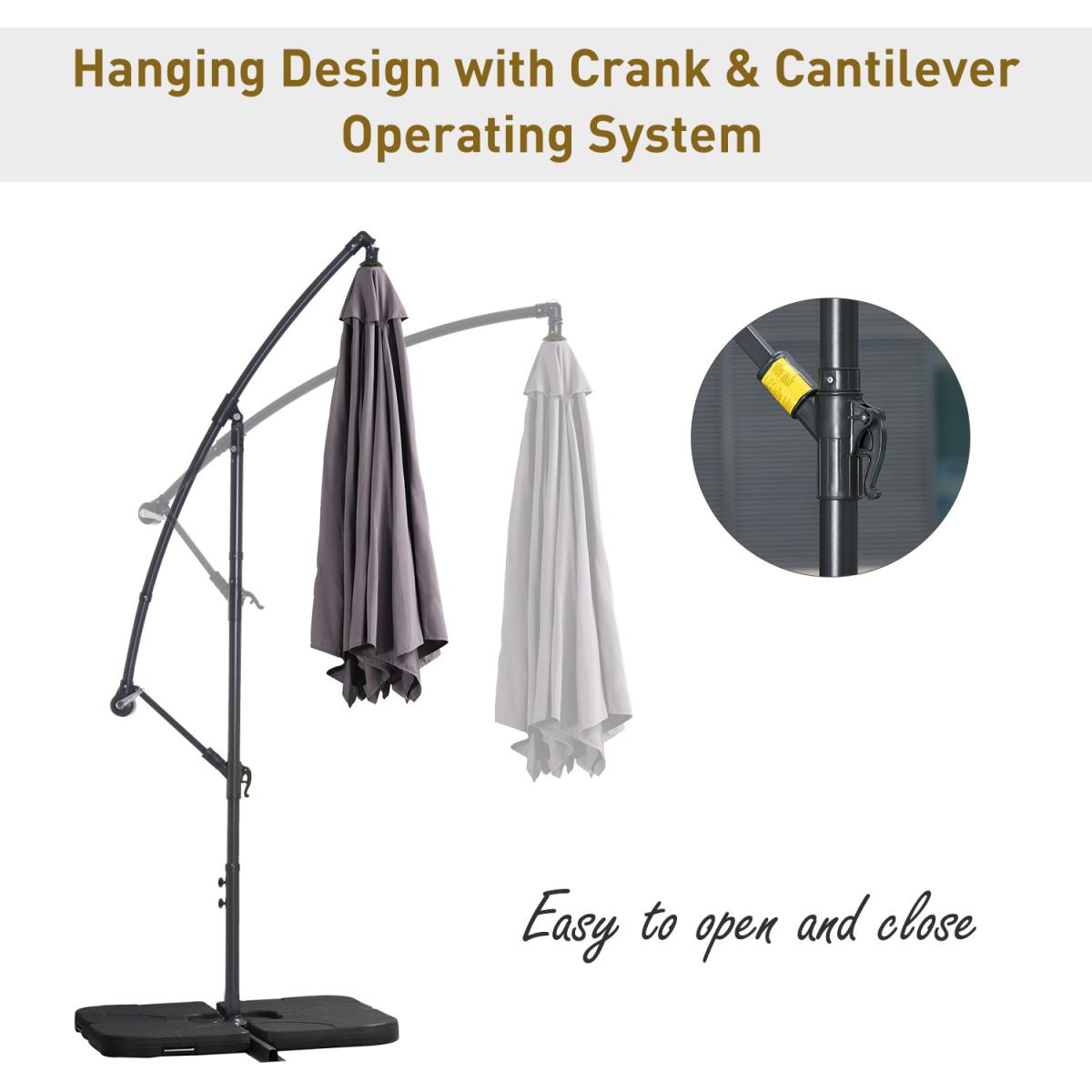 3m Garden Parasol Sun Shade Banana Umbrella - Grey – image 32