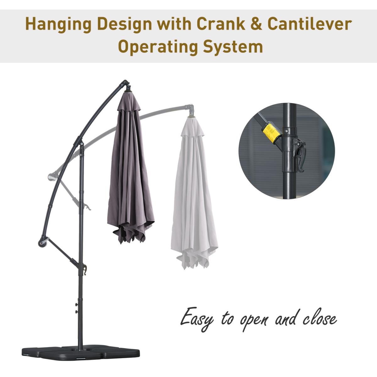 3m Garden Parasol Sun Shade Banana Umbrella - Grey – image 41