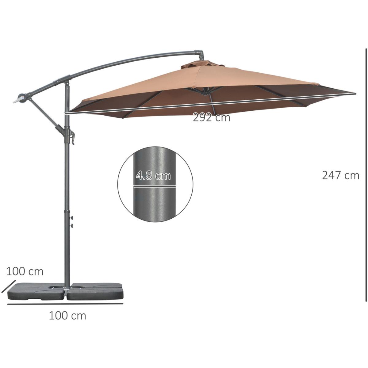 3m Garden Parasol Sun Shade Banana Umbrella - Grey – image 7