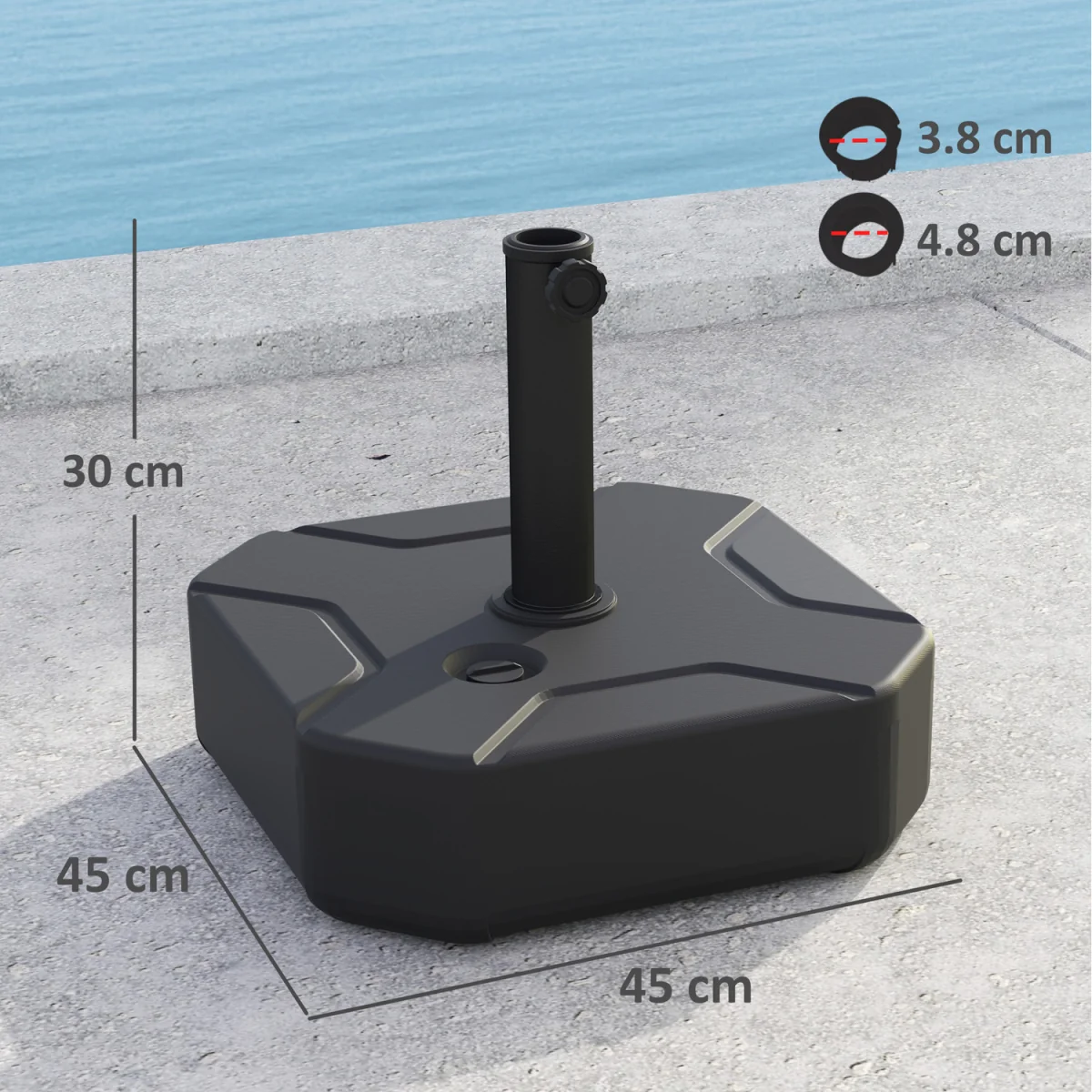 Outsunny Sand Water Filled Parasol Stand Garden Parasol Base 84D-372V00BK - Black – image 2