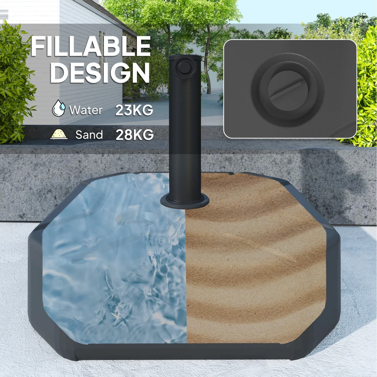 Outsunny Sand Water Filled Parasol Stand Garden Parasol Base 84D-372V00BK - Black – image 3