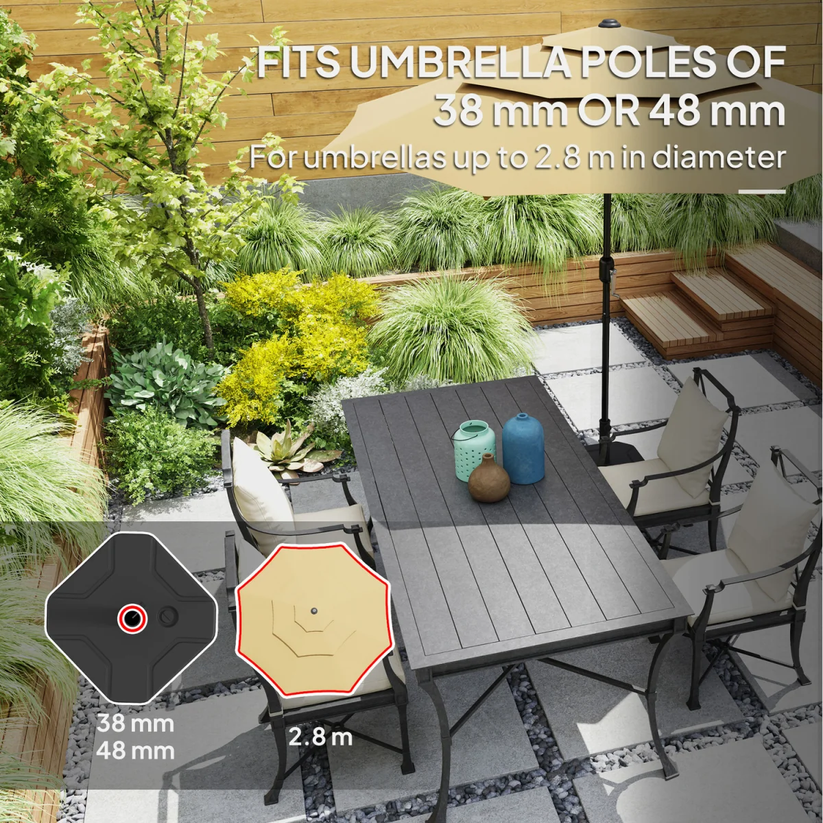 Outsunny Sand Water Filled Parasol Stand Garden Parasol Base 84D-372V00BK - Black – image 4