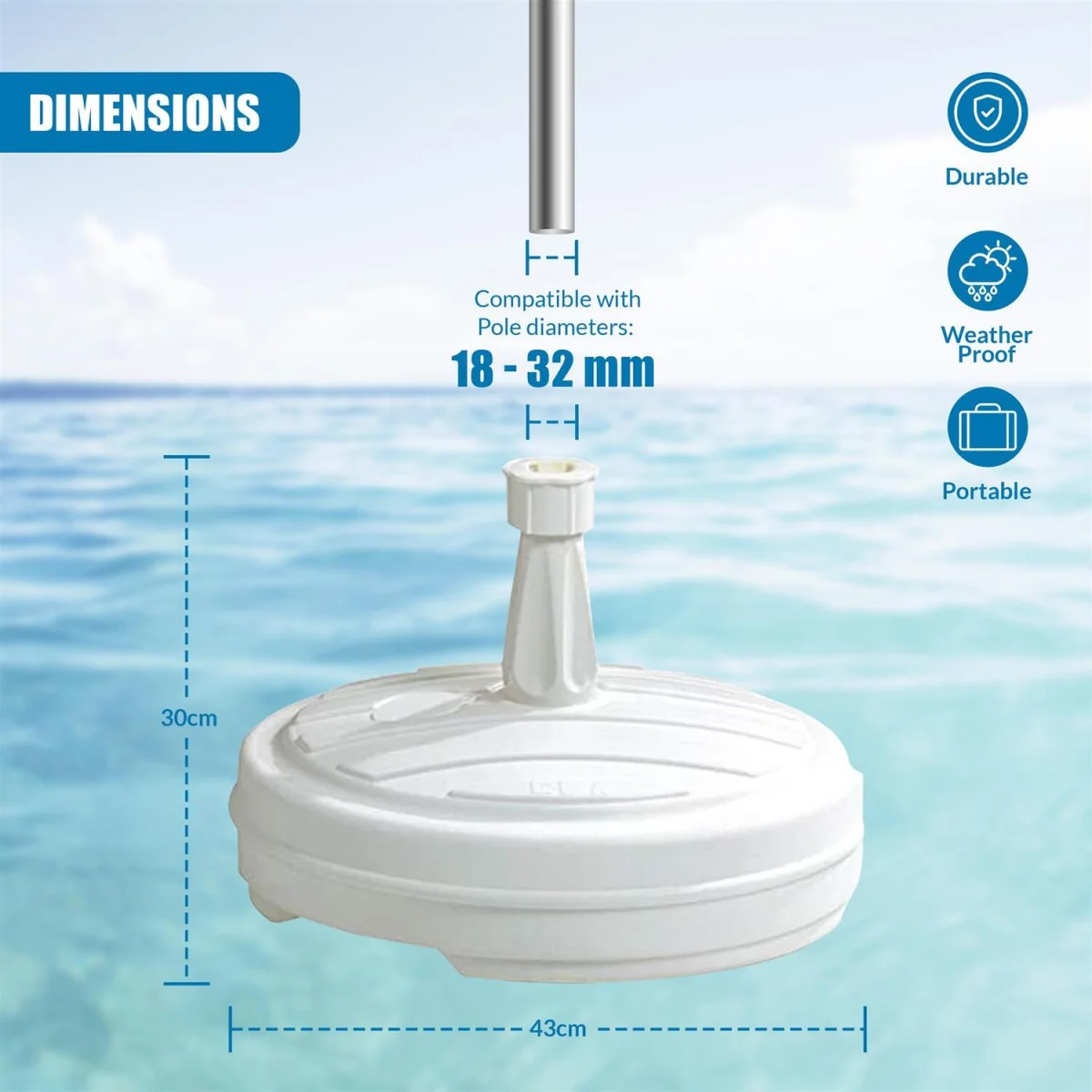 Parasol Base Stand 13L, Set of 2 ¿ Round, Fill with Water or Sand - White – image 4