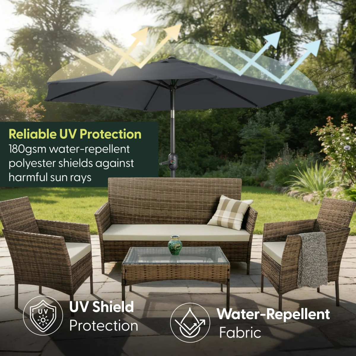 Keplin 2.3M Tilting Parasol Umbrella – Crank & Tilt Sunshade with Protect Cover – image 2