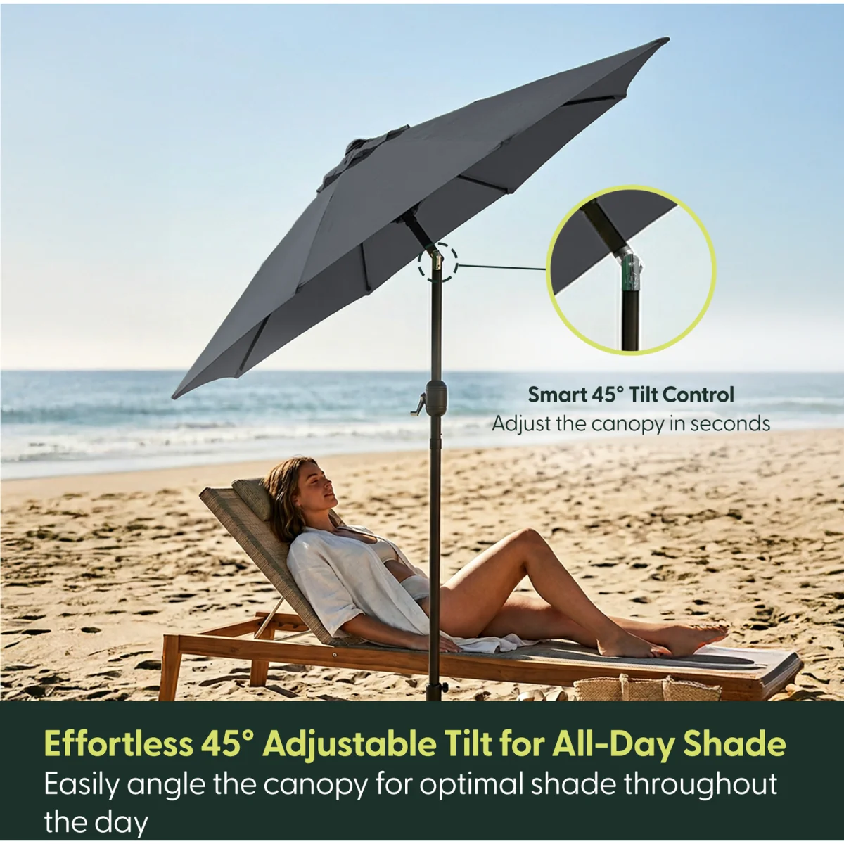 Keplin 2.3M Tilting Parasol Umbrella – Crank & Tilt Sunshade with Protect Cover – image 3