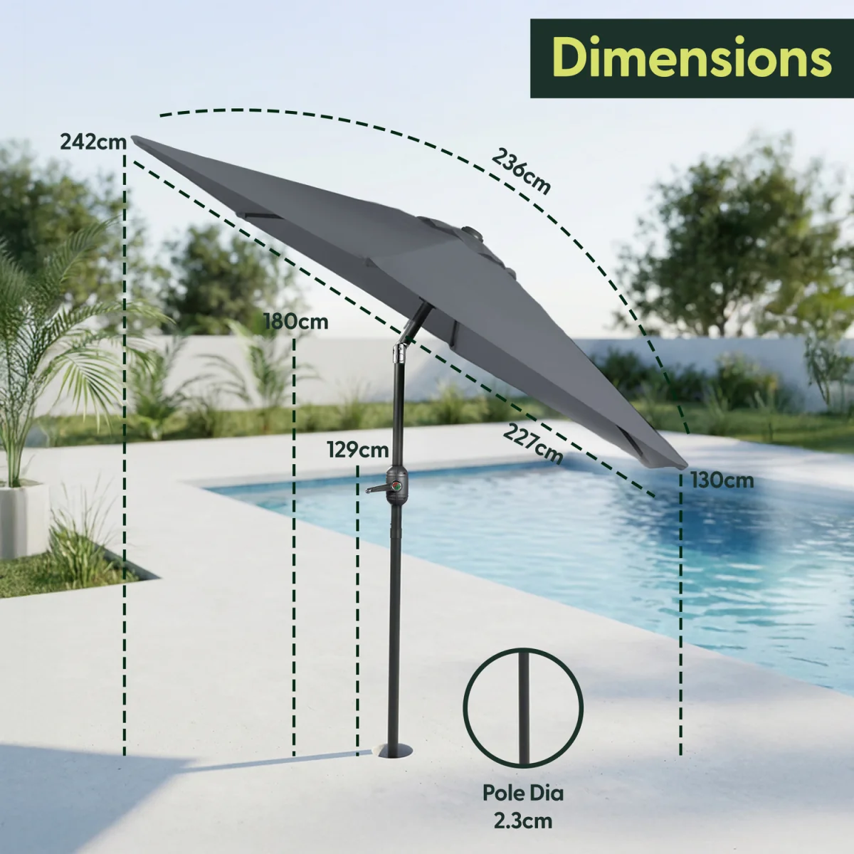 Keplin 2.3M Tilting Parasol Umbrella – Crank & Tilt Sunshade with Protect Cover – image 9