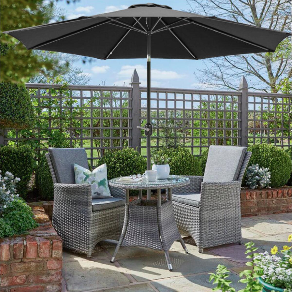 2.7m Black Garden Wind Up Parasol - Black – image 2