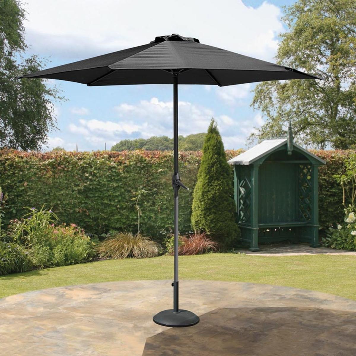 2.7m Black Garden Wind Up Parasol - Black – image 1