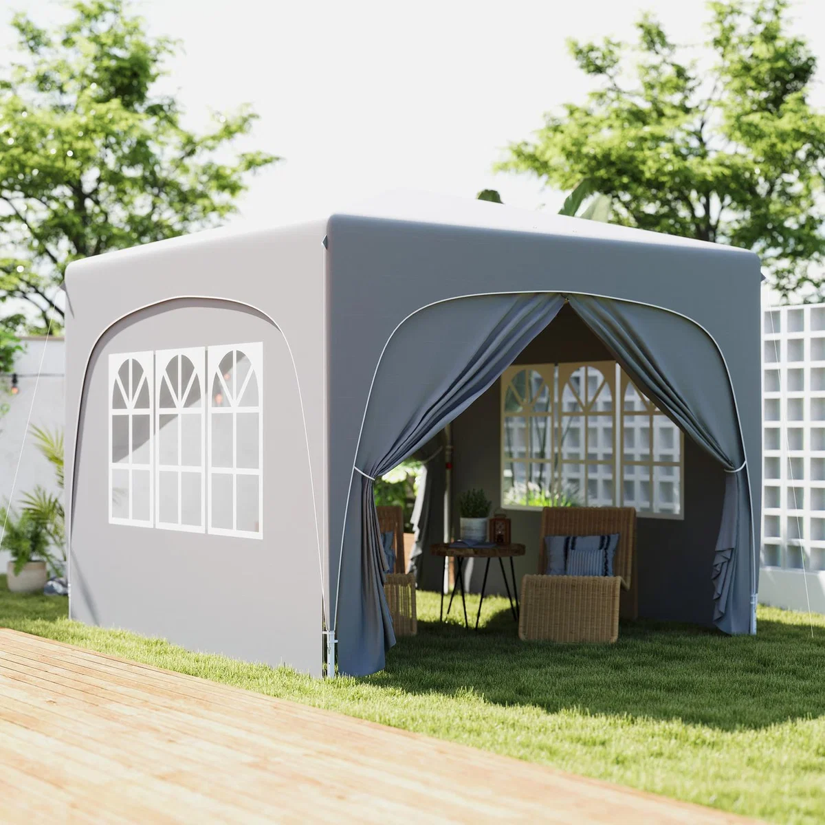 Outsunny 3 x 3(m) Pop Up Gazebo with Sides, UPF50 - Light Grey