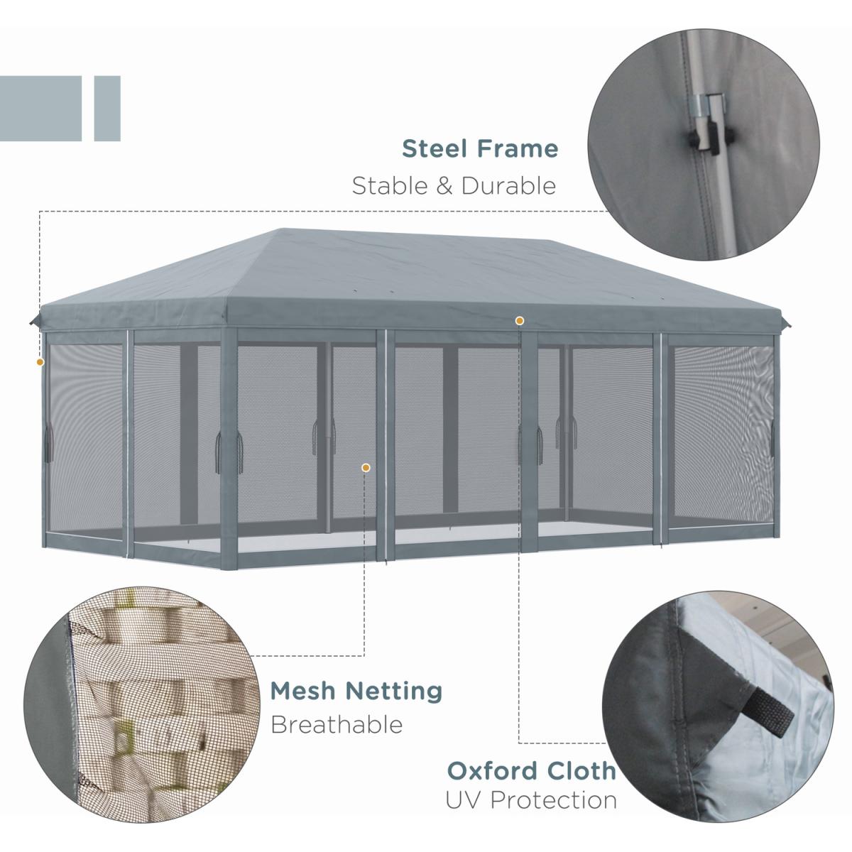 Garden Outdoor Metal Gazebo Pop Up Tent Mesh Screen - Grey / 585cm – image 3