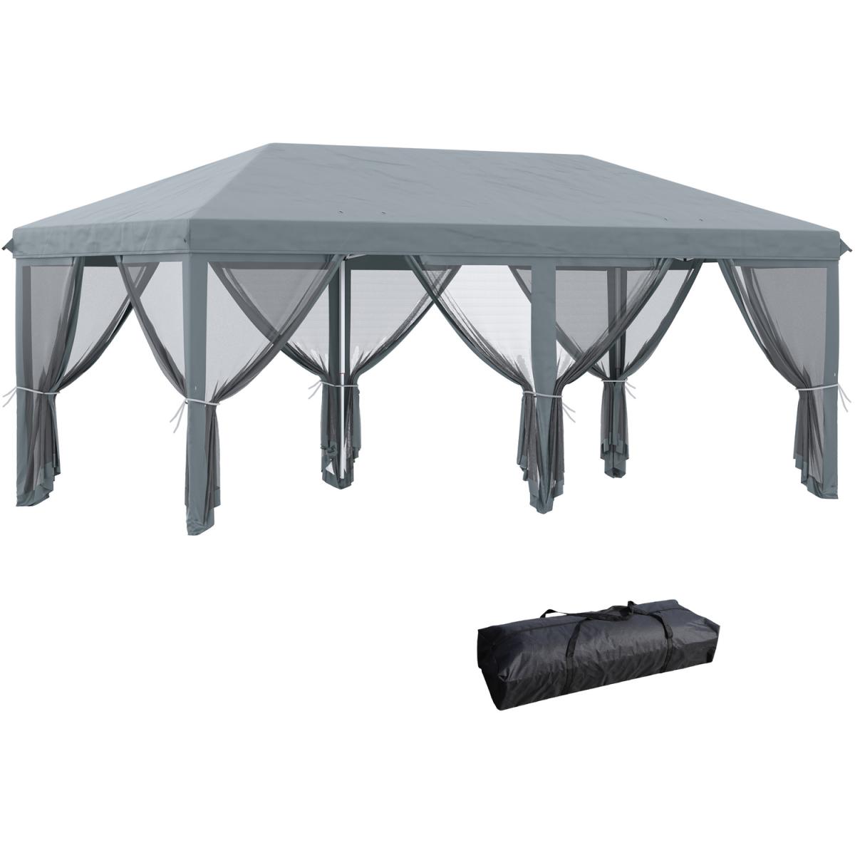 Garden Outdoor Metal Gazebo Pop Up Tent Mesh Screen - Grey / 585cm – image 6