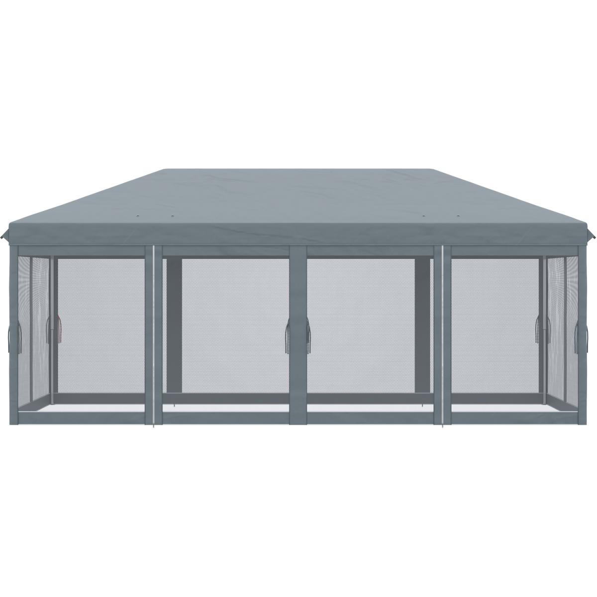 Garden Outdoor Metal Gazebo Pop Up Tent Mesh Screen - Grey / 585cm – image 8