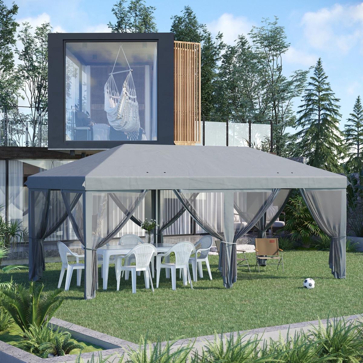 Garden Outdoor Metal Gazebo Pop Up Tent Mesh Screen - Grey / 585cm – image 1