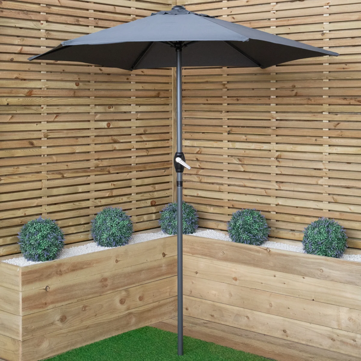 2m Outdoor Garden Parasol Sun Shade with Crank Handle in Grey - Grey – image 1