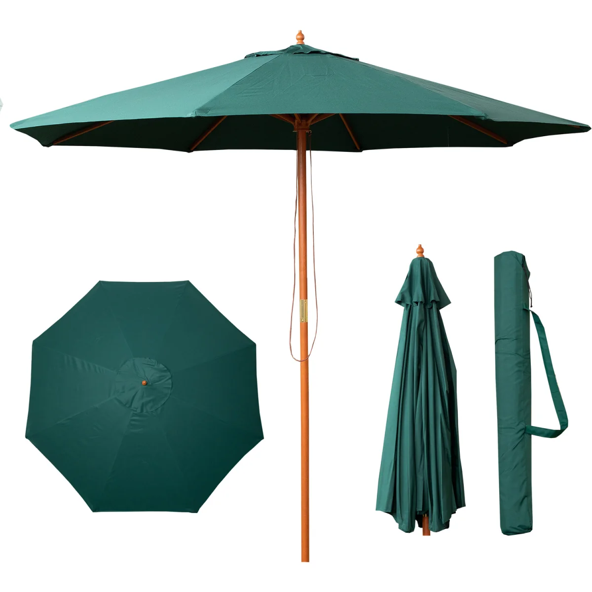 Samuel Alexander 2.7m Outdoor Wooden Garden Parasol Sun Shade with Carry Bag in Green - Green – image 8