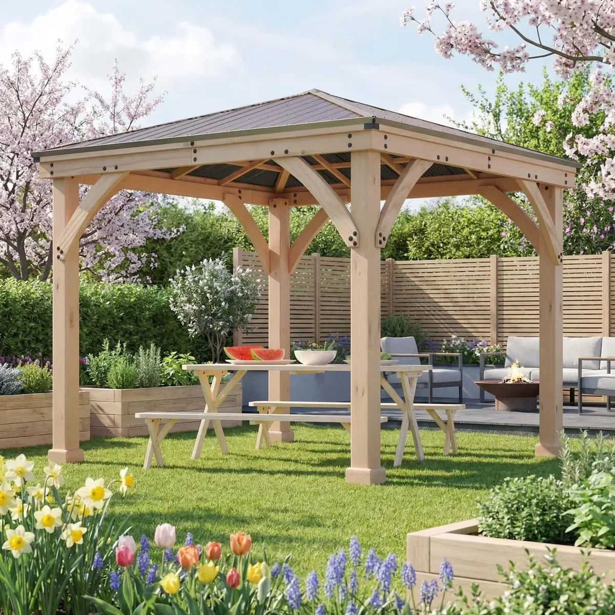 Yardistry Wooden Gazebo 10ft x 10ft (3m x 3m), Meridian Series - Natural – image 1