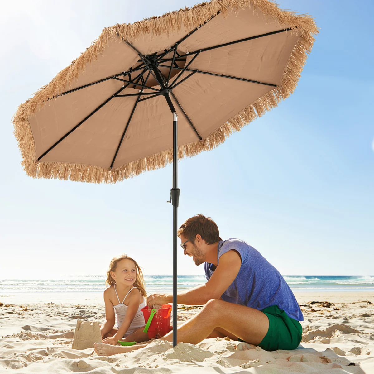 Portable Hawaiian Style Umbrella - Brown – image 2