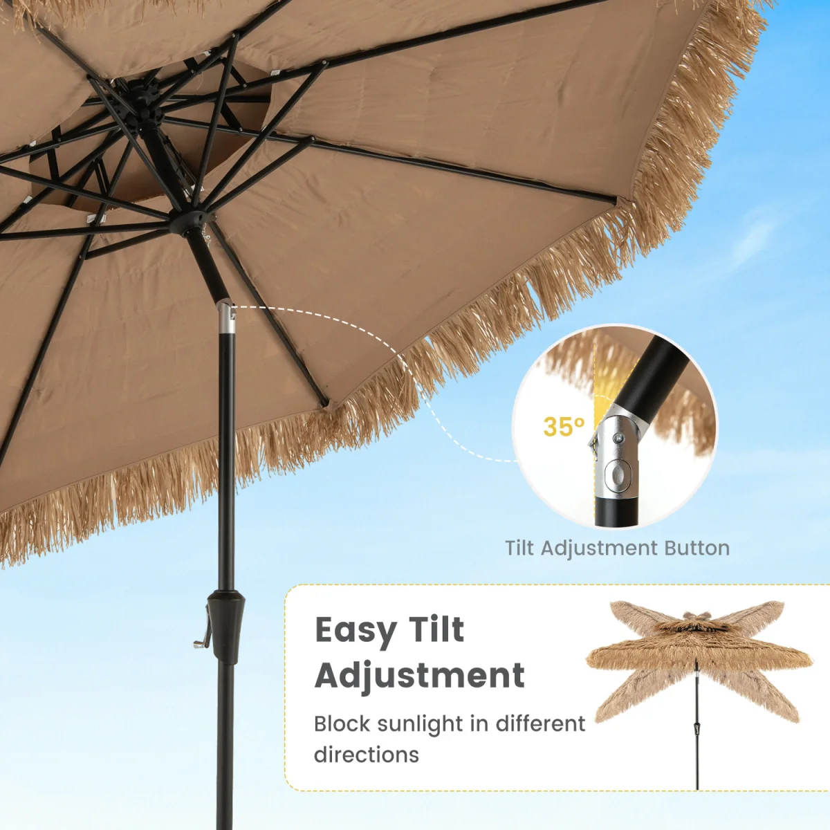 Portable Hawaiian Style Umbrella - Brown – image 7