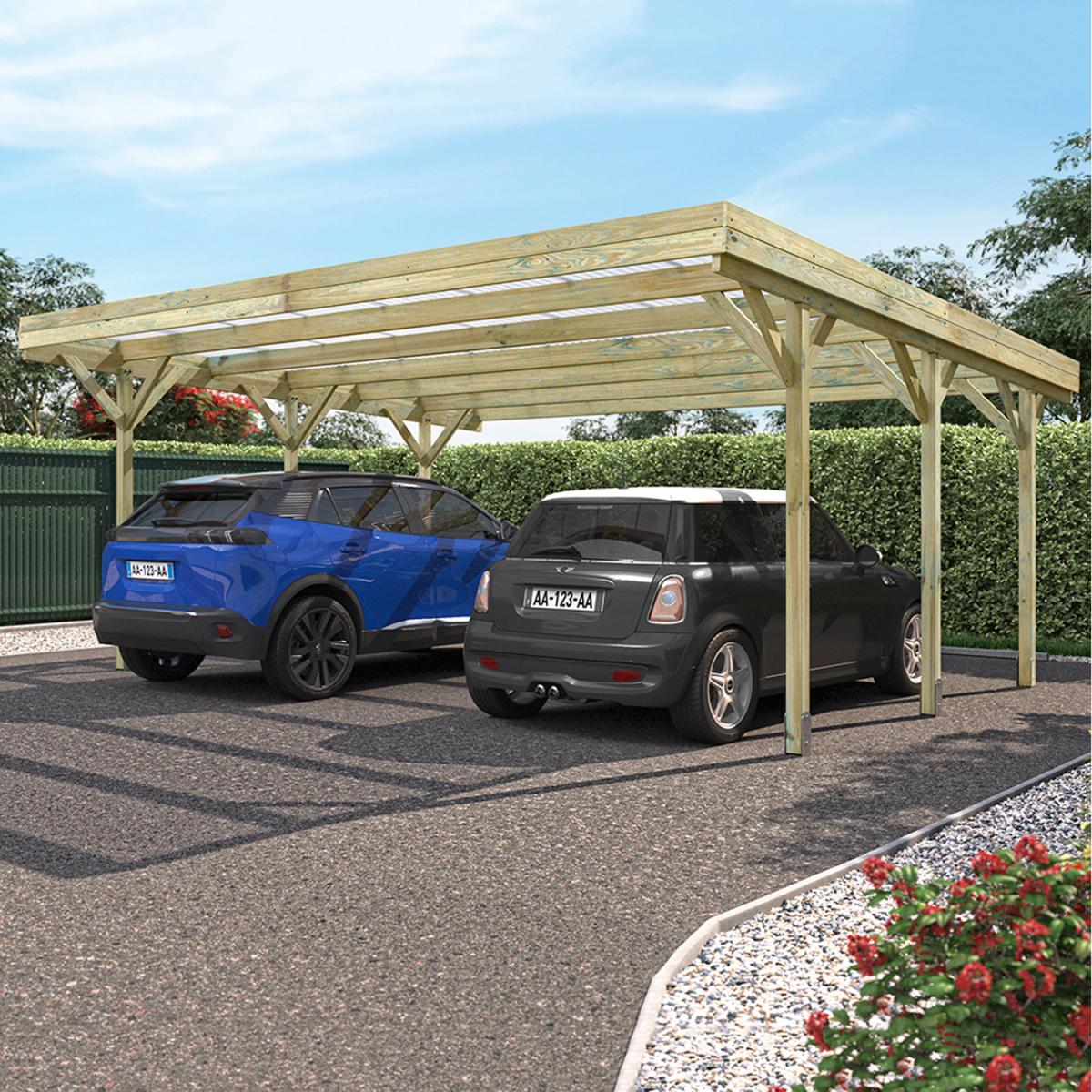 Jean Double Wooden Carport Gazebo 6m x 5m - Natural – image 1