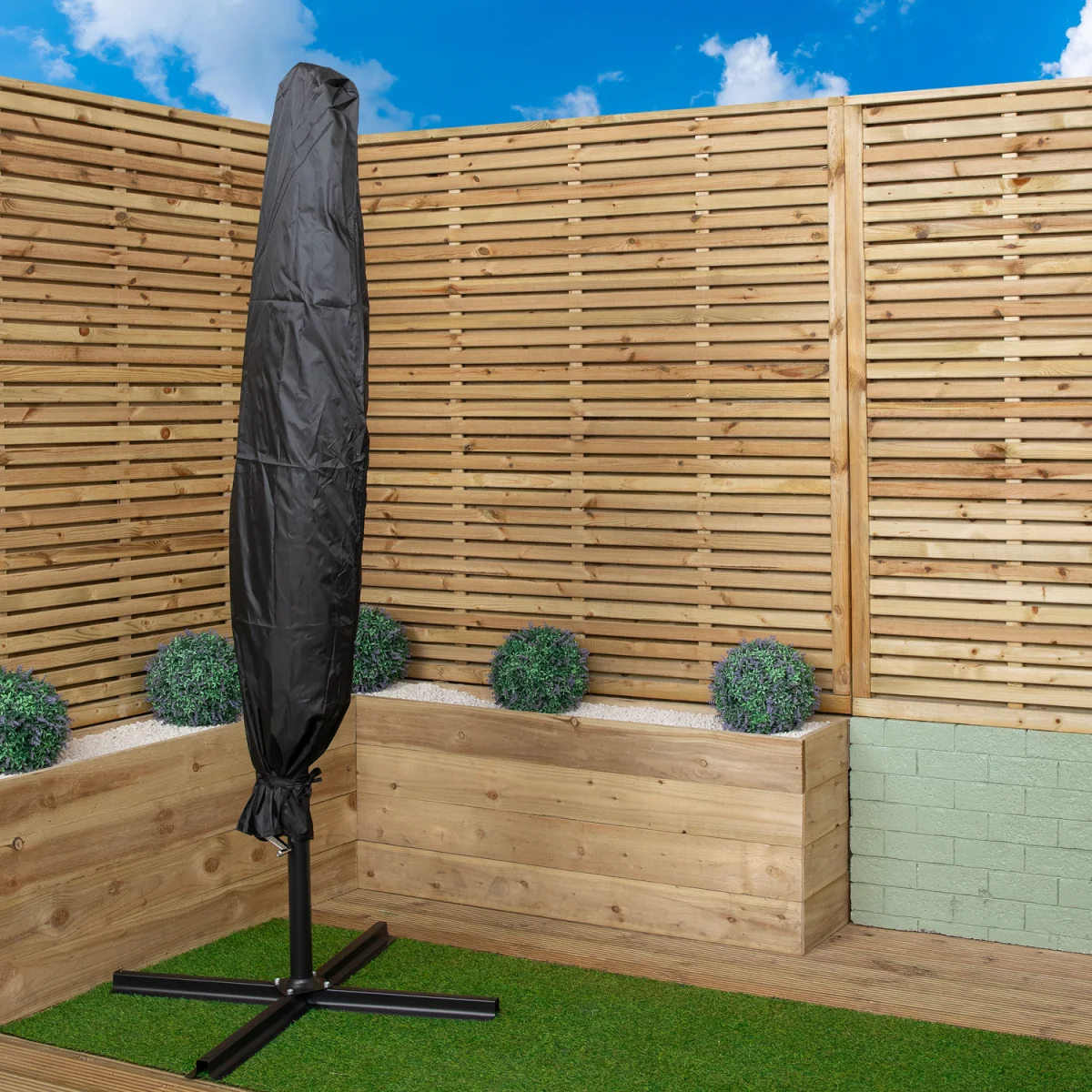 Solar Powered Cantilever Lit Parasol with Crank Handle & White LED Lights in Green with Base Bag - Green – image 3