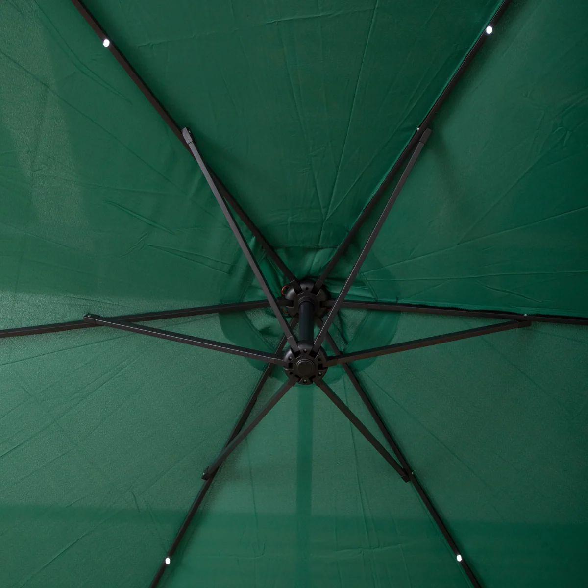 Solar Powered Cantilever Lit Parasol with Crank Handle & White LED Lights in Green with Base Bag - Green – image 9