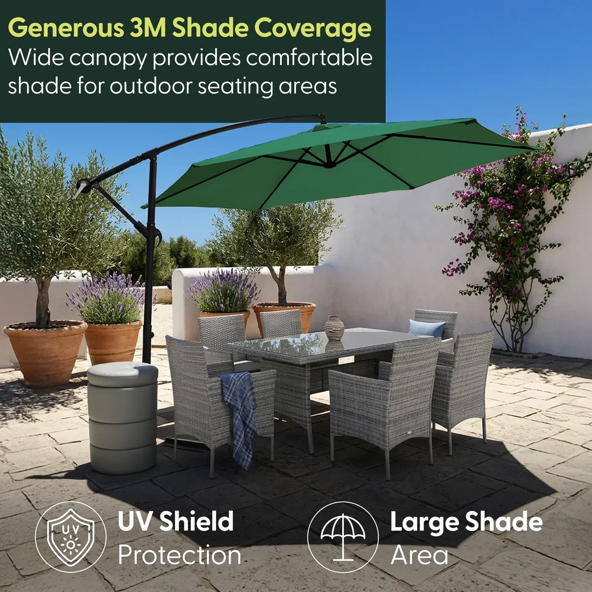 3M Cantilever Garden Parasol with Cover - Green – image 2