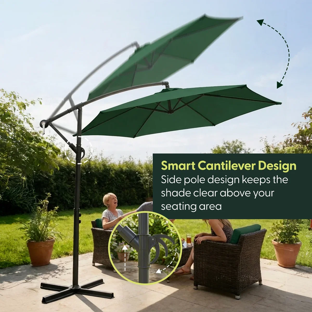 3M Cantilever Garden Parasol with Cover - Green – image 3