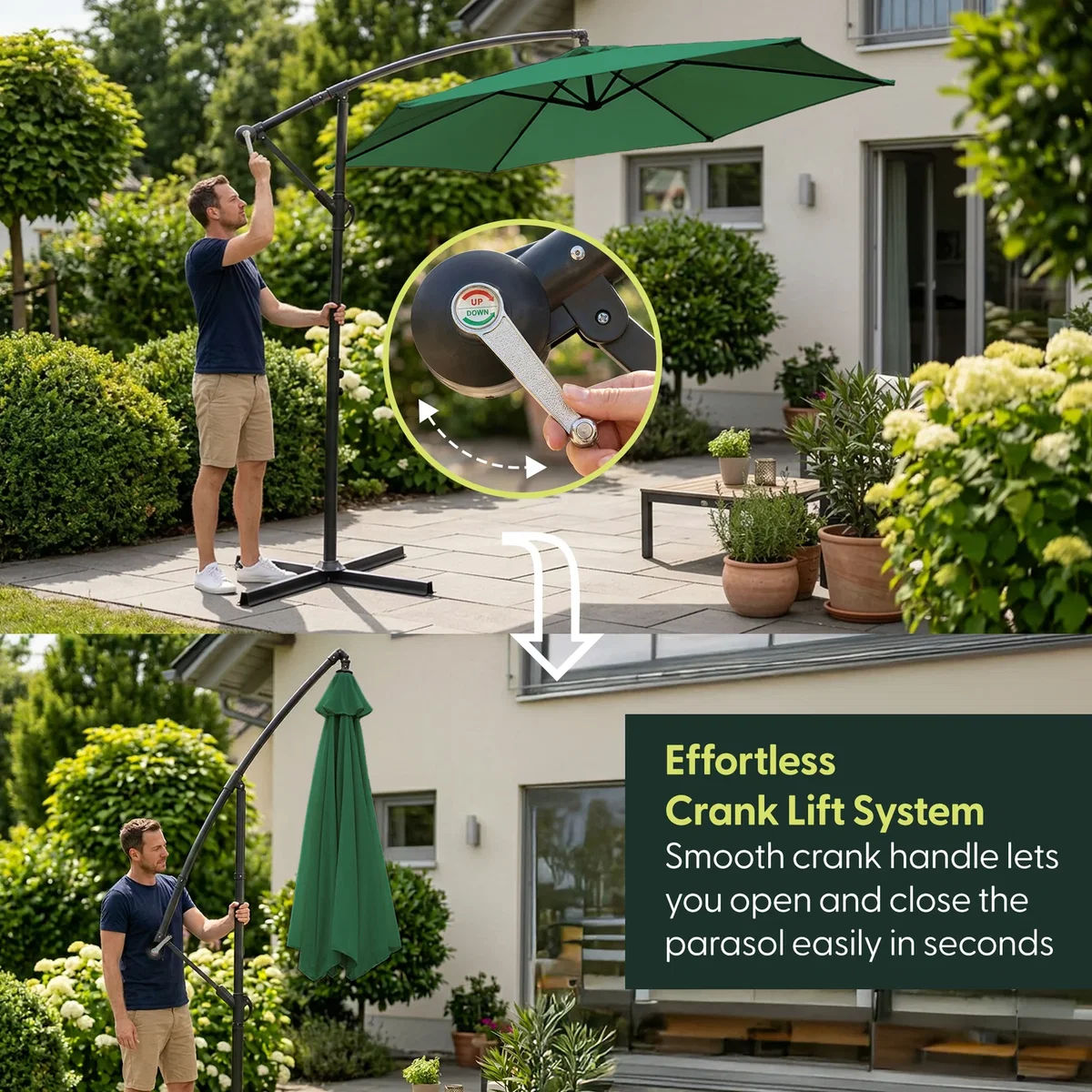 3M Cantilever Garden Parasol with Cover - Green – image 4