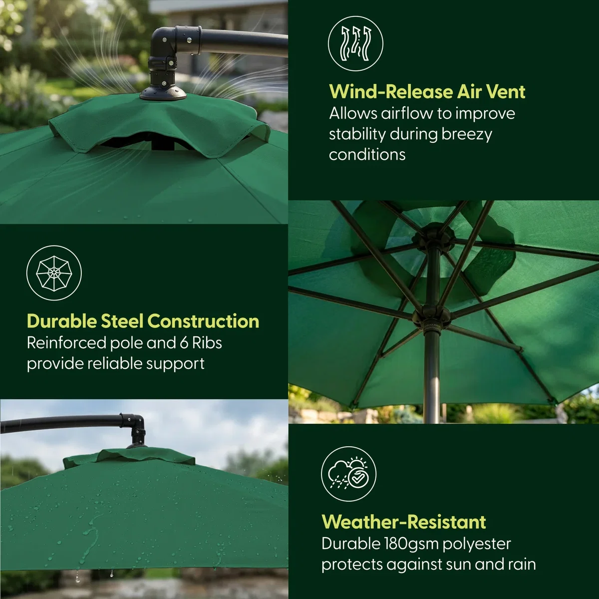 3M Cantilever Garden Parasol with Cover - Green – image 5
