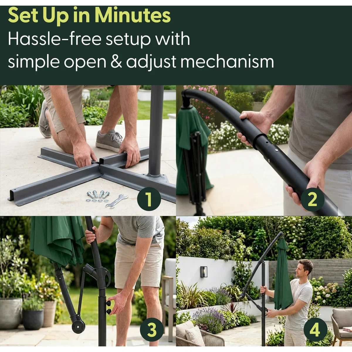 3M Cantilever Garden Parasol with Cover - Green – image 6