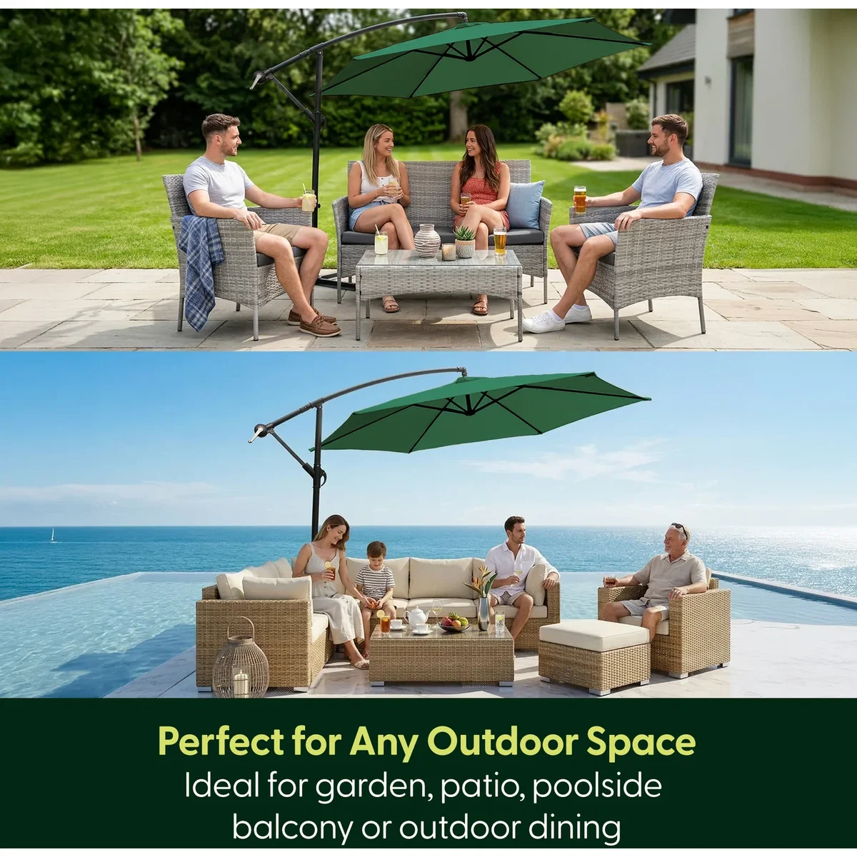 3M Cantilever Garden Parasol with Cover - Green – image 7