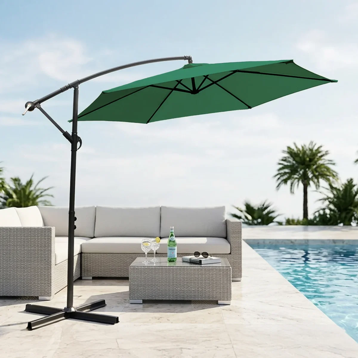 3M Cantilever Garden Parasol with Cover - Green – image 9