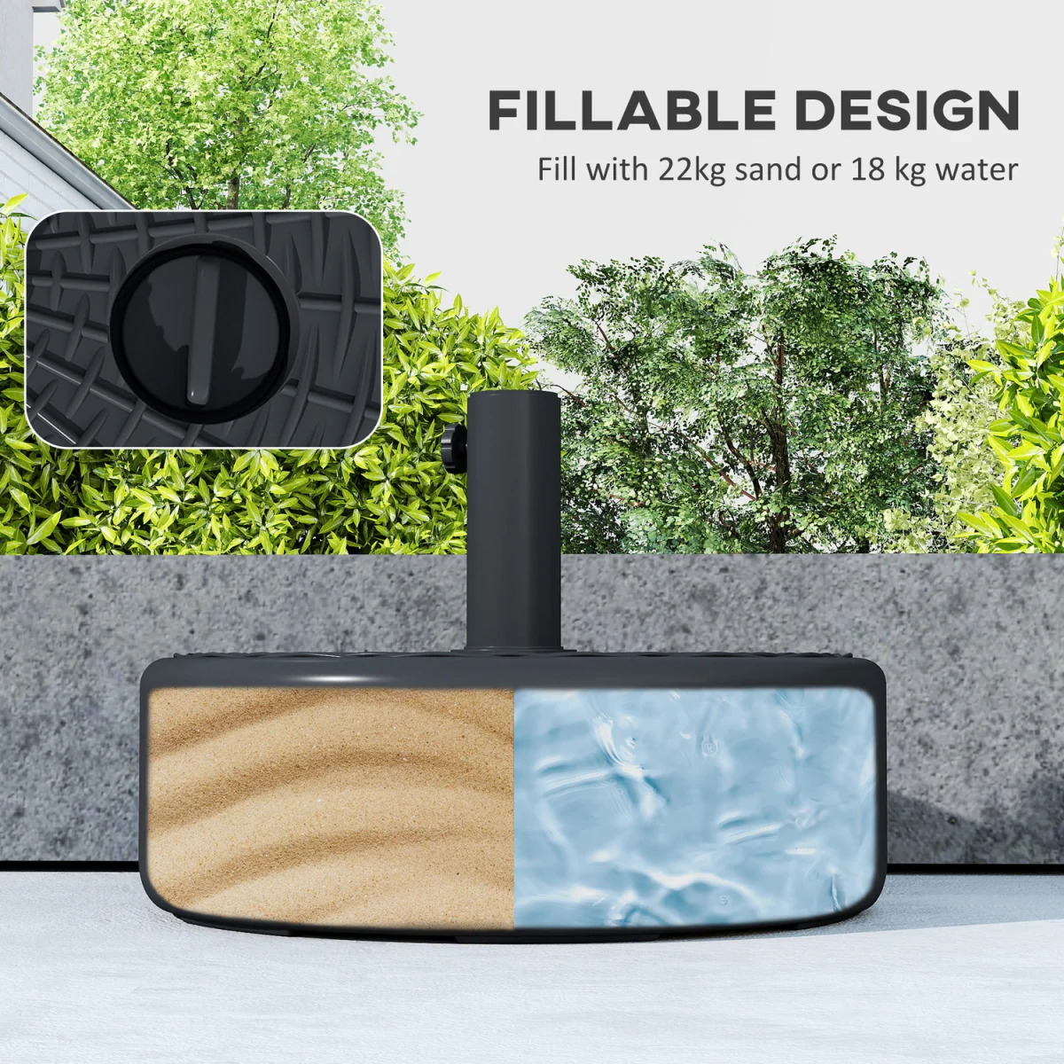 Outsunny Parasol Base 22kg Sand Filled - Black – image 3