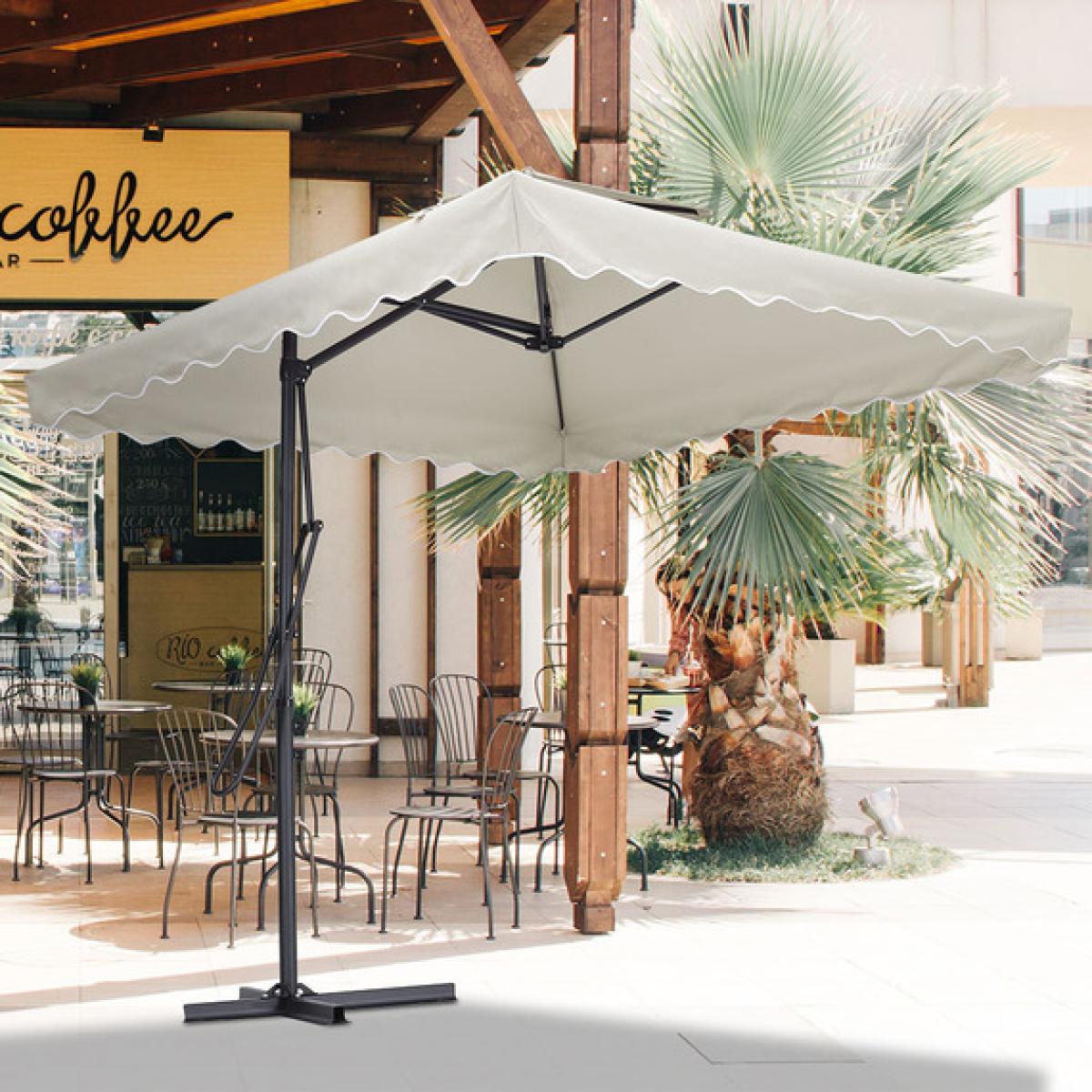 Metal Garden Cantilever Parasol with Base - Beige
