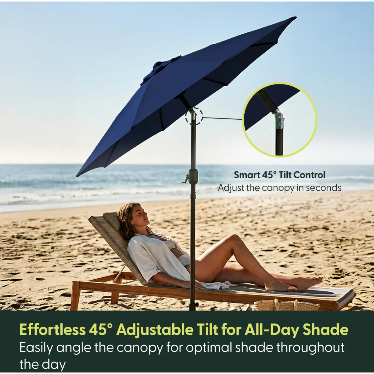 2.3M Tilting Parasol Umbrella - Blue – image 3