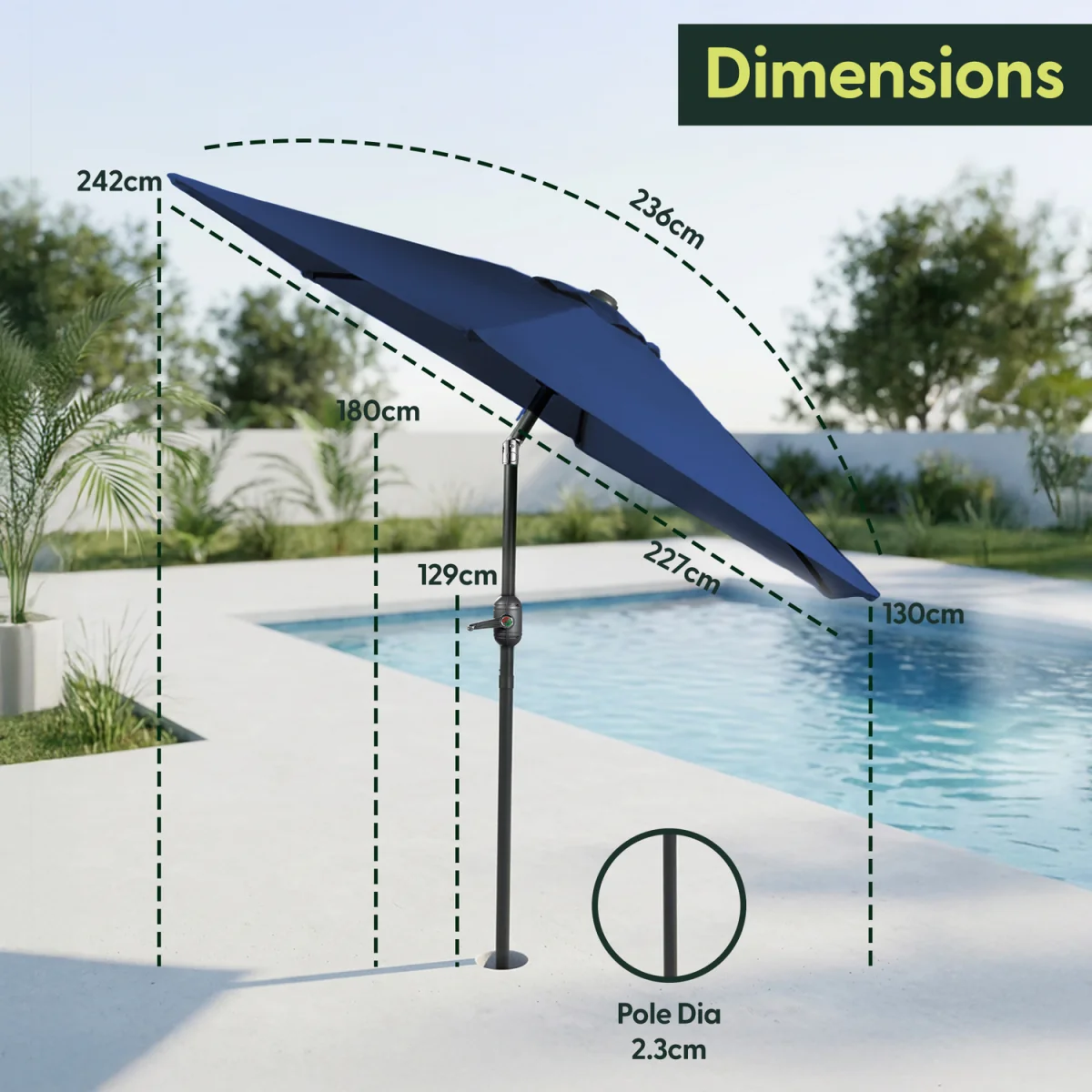 2.3M Tilting Parasol Umbrella - Blue – image 7