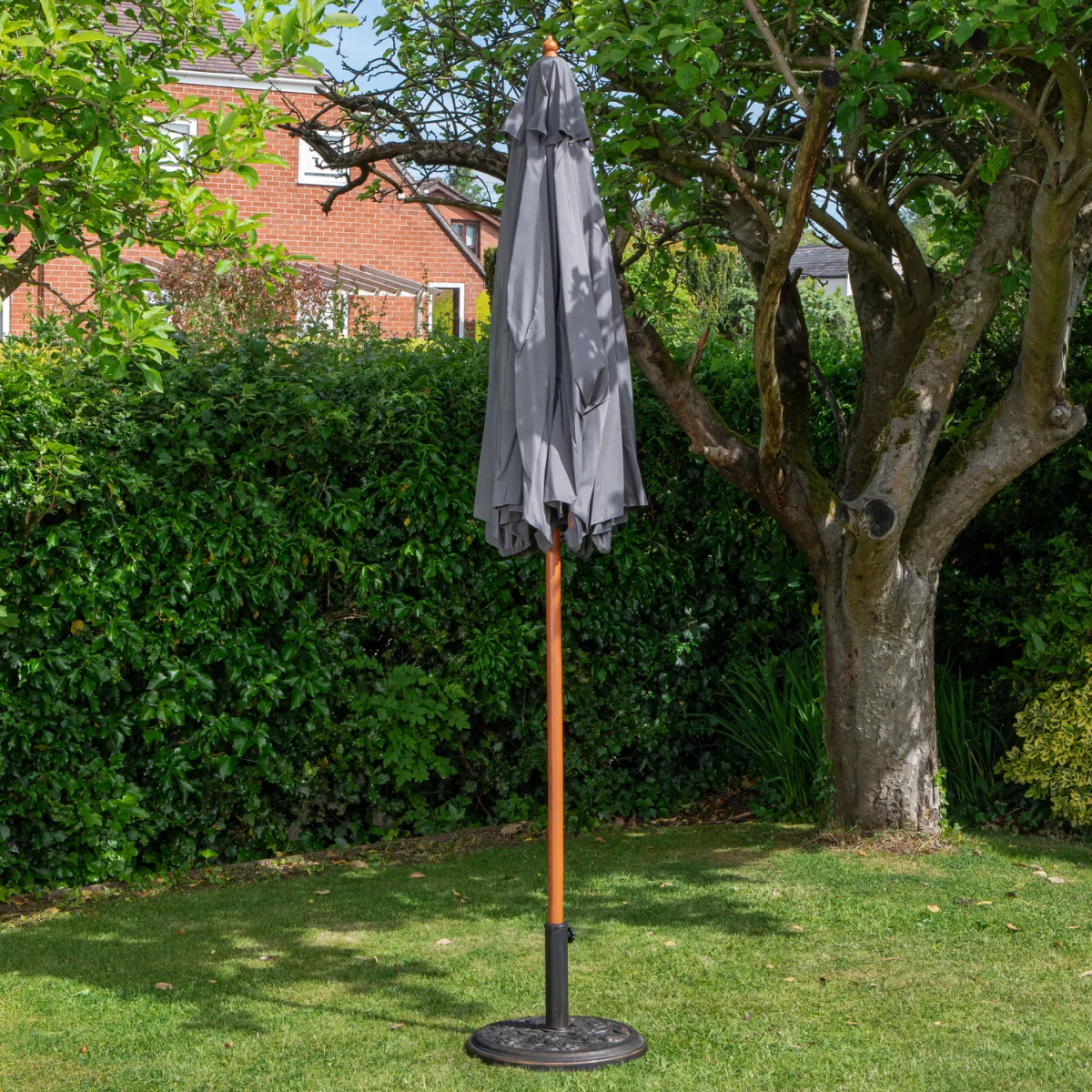 2.7m Outdoor Wooden Garden Parasol Sun Shade with Carry Bag in Grey with 9kg Base Included - Grey – image 2