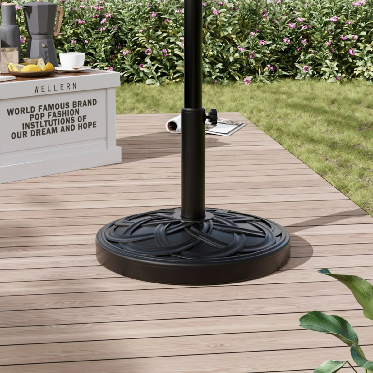 Plastic and Cement Parasol Base - Black / Geometric Leaf – image 2