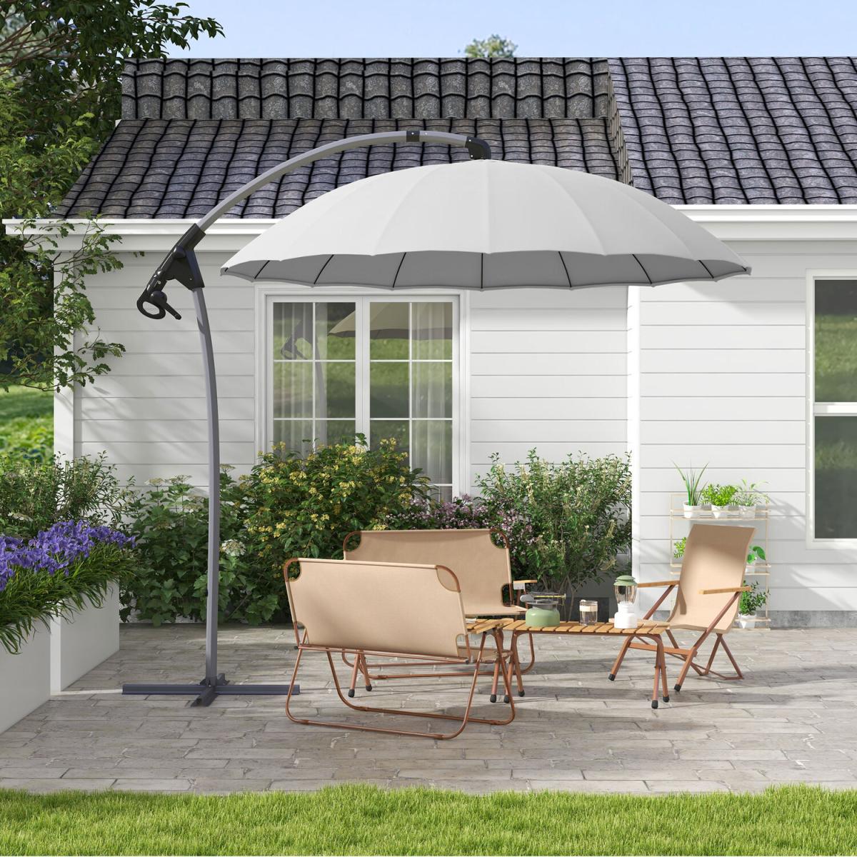 2.7m Cantilever Banana Parasol with Crank Handle 16 Ribs - Grey