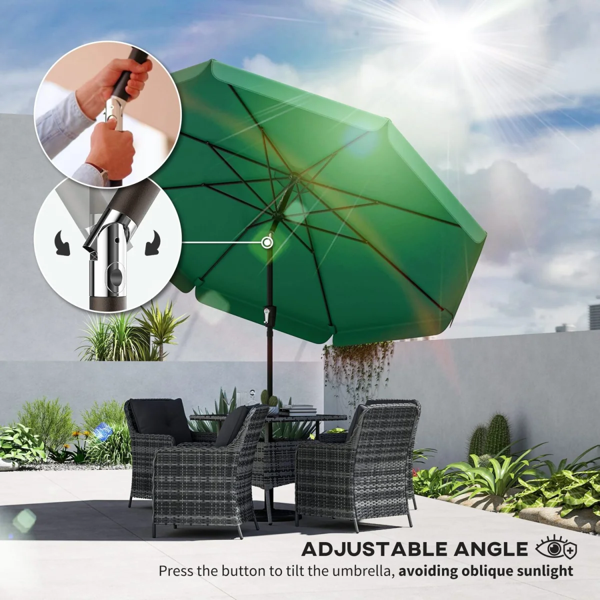 Outsunny 3 m Garden Parasol with Tilt & Crank, UPF30+ Outdoor Table Umbrella - Green – image 4