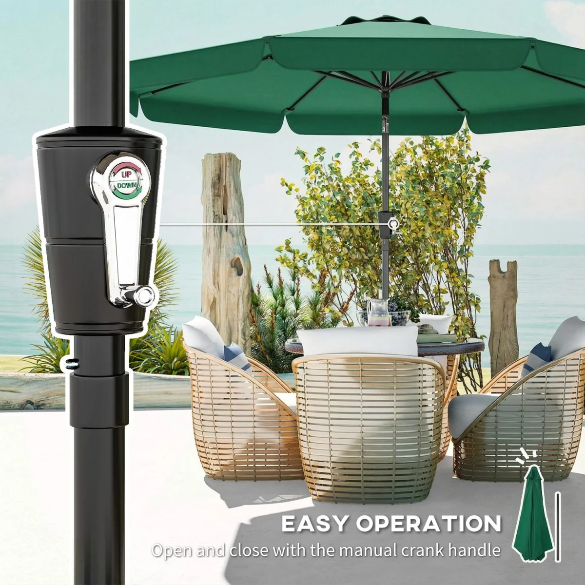 Outsunny 3 m Garden Parasol with Tilt & Crank, UPF30+ Outdoor Table Umbrella - Green – image 5
