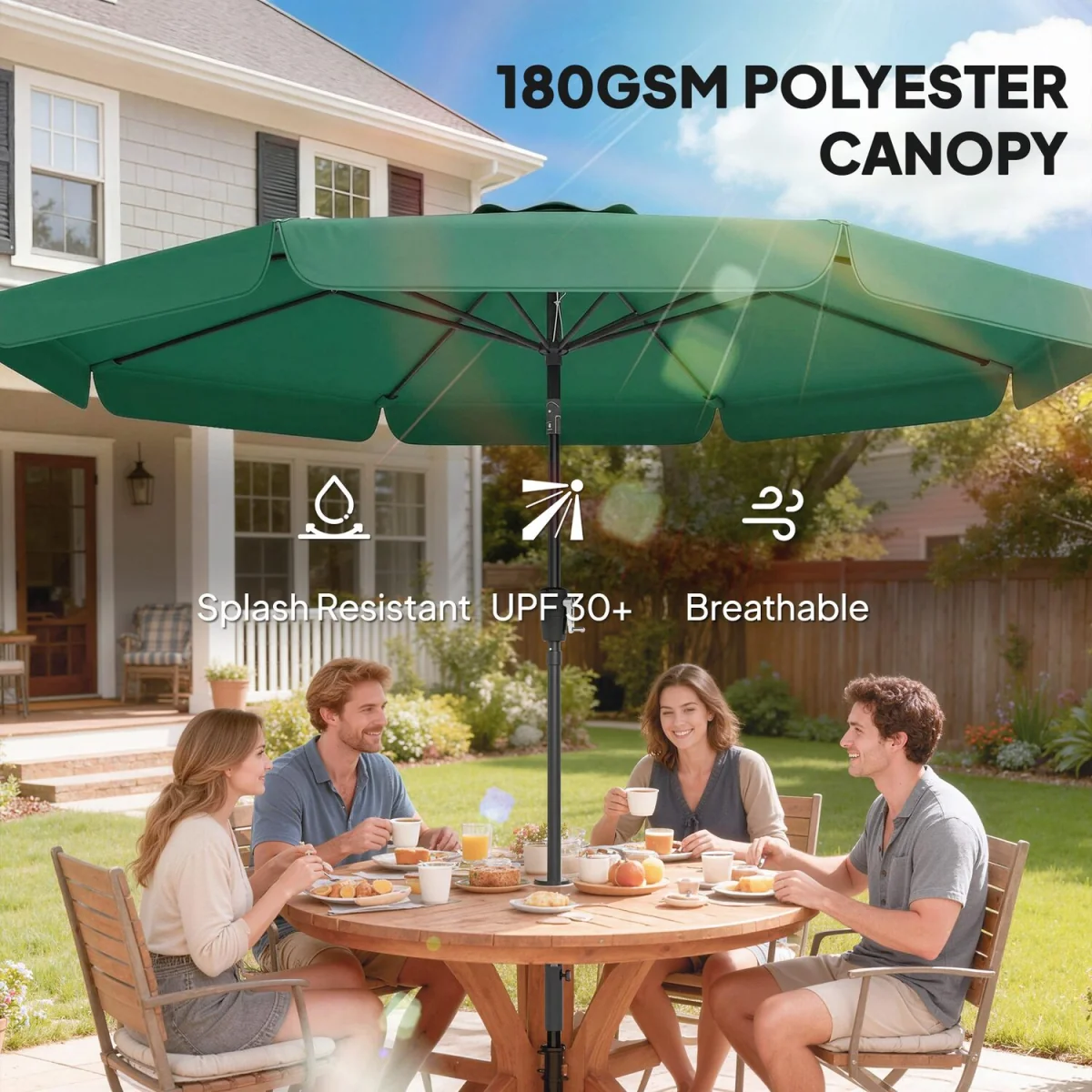 Outsunny 3 m Garden Parasol with Tilt & Crank, UPF30+ Outdoor Table Umbrella - Green – image 6